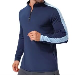 Men's Performance Quarter-Zip Athletic Reflective Shirt 1/4 Zip Workout Navy MED